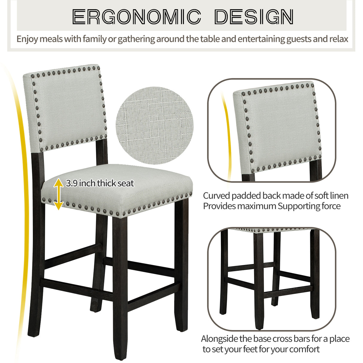 TREXM 5-Piece Counter Height Dining Set, Classic Elegant Table and 4 Chairs in Espresso and Beige - Home Elegance USA