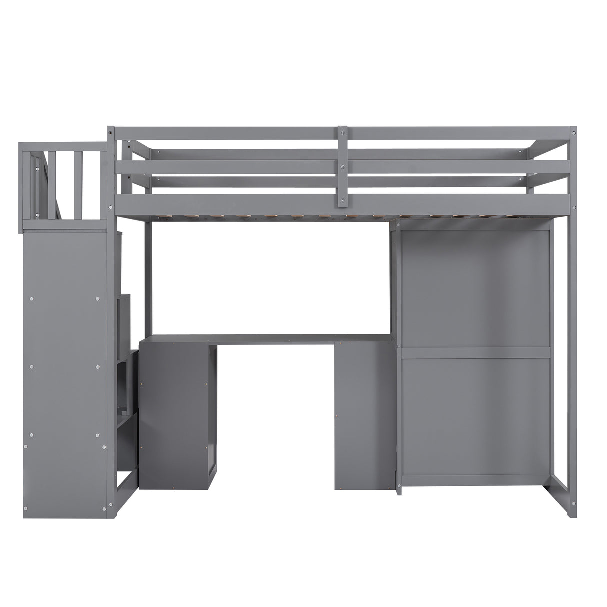 Twin Size Loft Bed with Wardrobe and Staircase, Desk and Storage Drawers and Cabinet in 1,Gray - Home Elegance USA