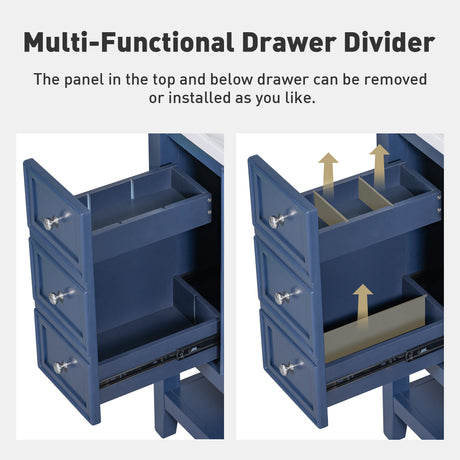 36" Bathroom Vanity with Sink Combo, One Cabinet and Three Drawers, Solid Wood and MDF Board, Blue - Bathroom Vanities - SY999505AAC - image - 5