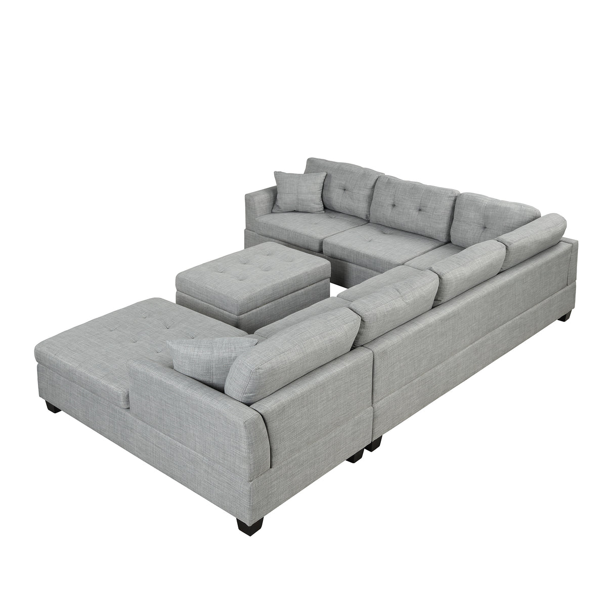 121.3" Oversized Sectional Sofa with Storage Ottoman, U Shaped Sectional Couch with 2 Throw Pillows for Large Space Dorm Apartment - SG000870AAE - image - 15