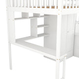 Full size Loft Bed with Bookshelf,Drawers,Desk,and Wardrobe-White - Home Elegance USA