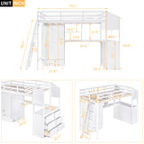 Twin Size Loft Bed with Wardrobe and Drawers, attached Desk with Shelves, White - Home Elegance USA