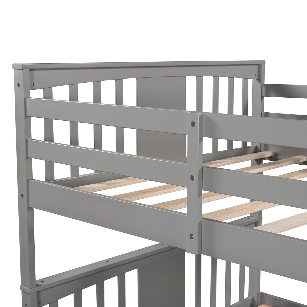 Full over Full Bunk Bed with Ladder for Bedroom, Guest Room Furniture-Gray(OLD SKU :LP000203AAE) - Home Elegance USA