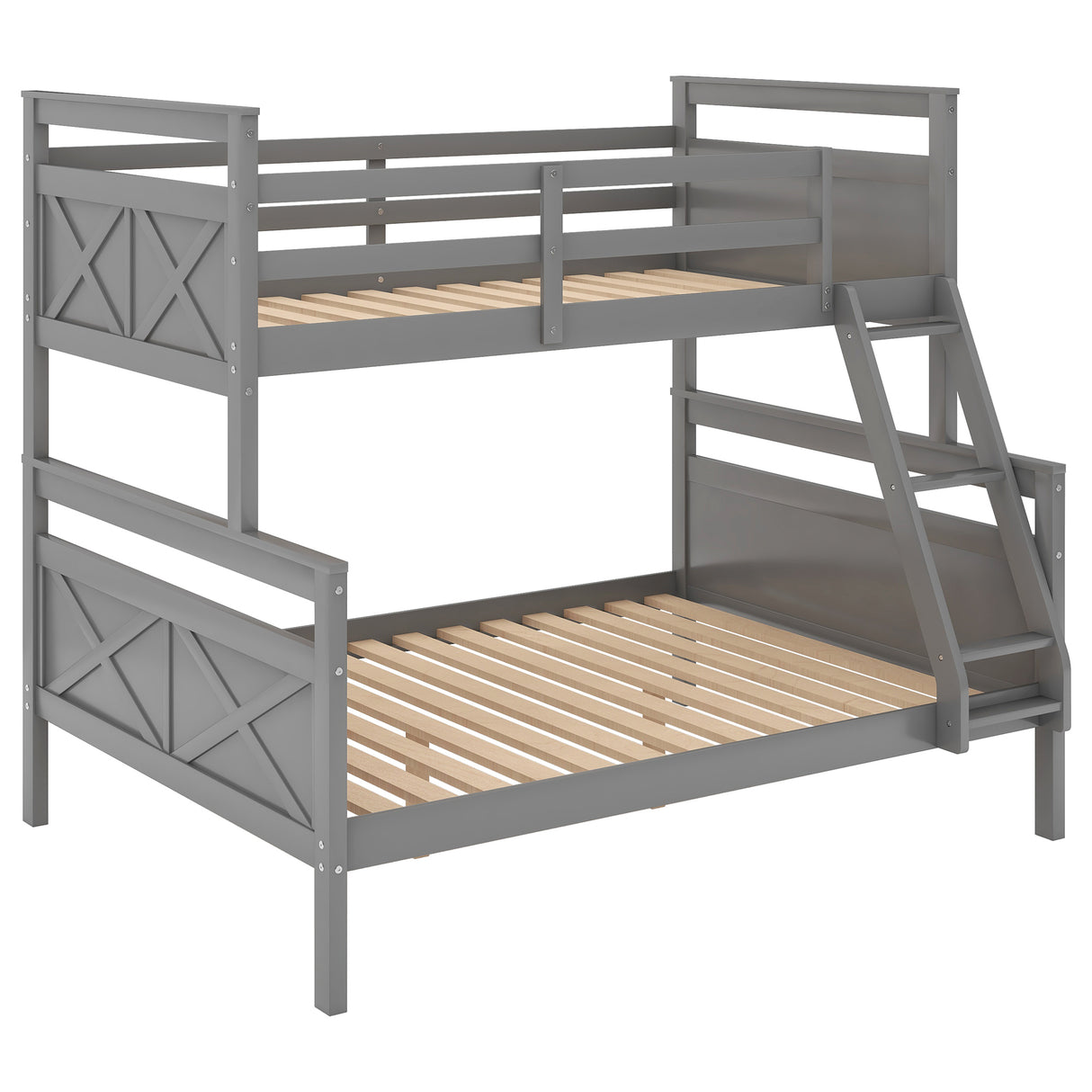 Twin over Full Bunk Bed with ladder, Safety Guardrail, Perfect for Bedroom, Gray - Home Elegance USA