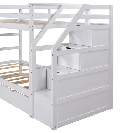 Twin-Over-Twin Bunk Bed with Twin Size Trundle and 3 Storage Stairs,White(OLD SKU :LP000064AAK)