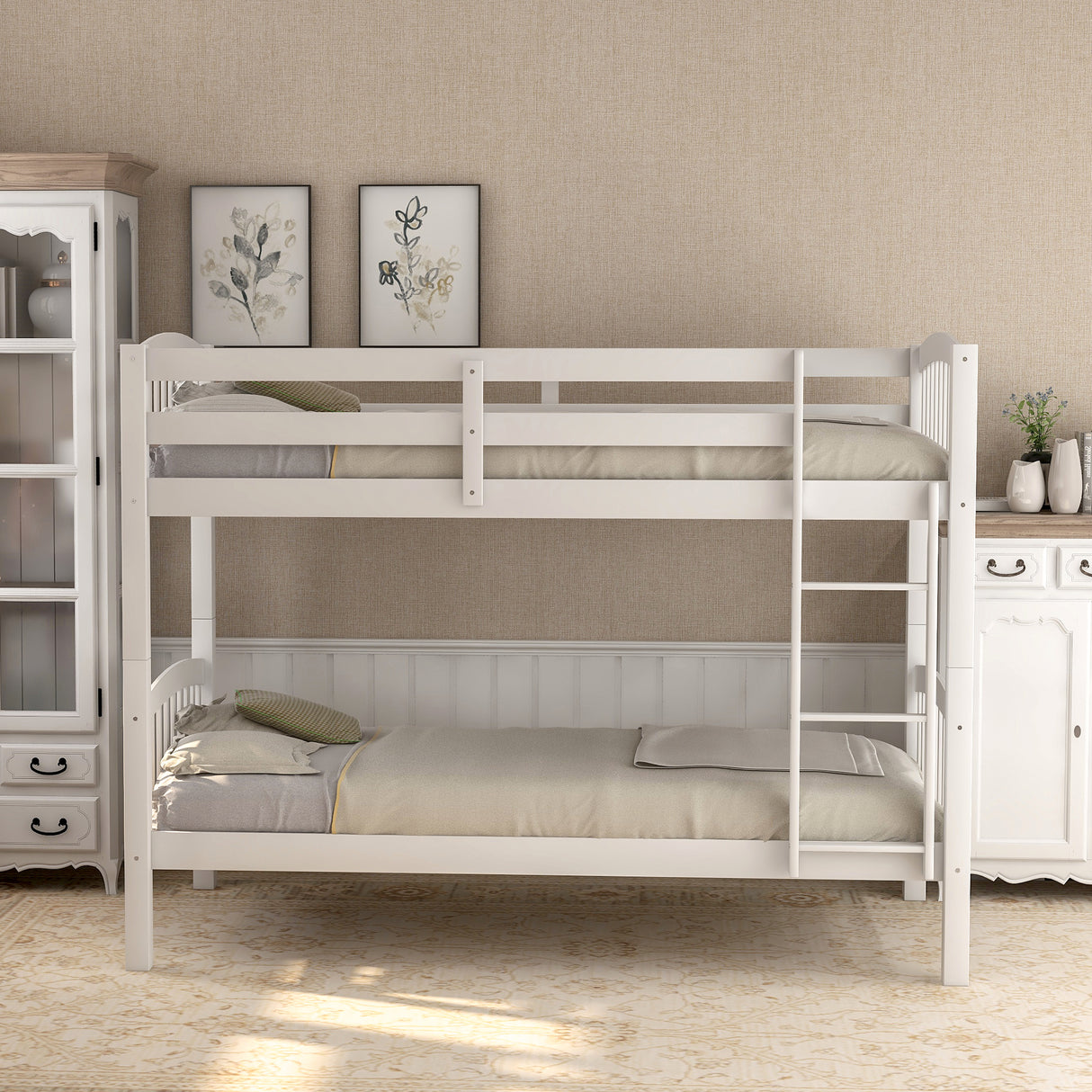 Twin Over Twin Bunk Bed with Ladder,White ( OLD SKU: LP000066AAK) - Home Elegance USA