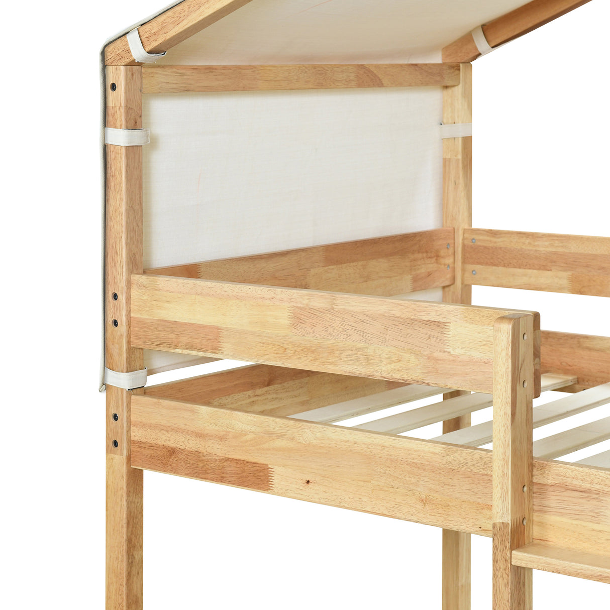 Twin Over Twin Bunk Bed Wood Bed with Tent, Natural - Home Elegance USA