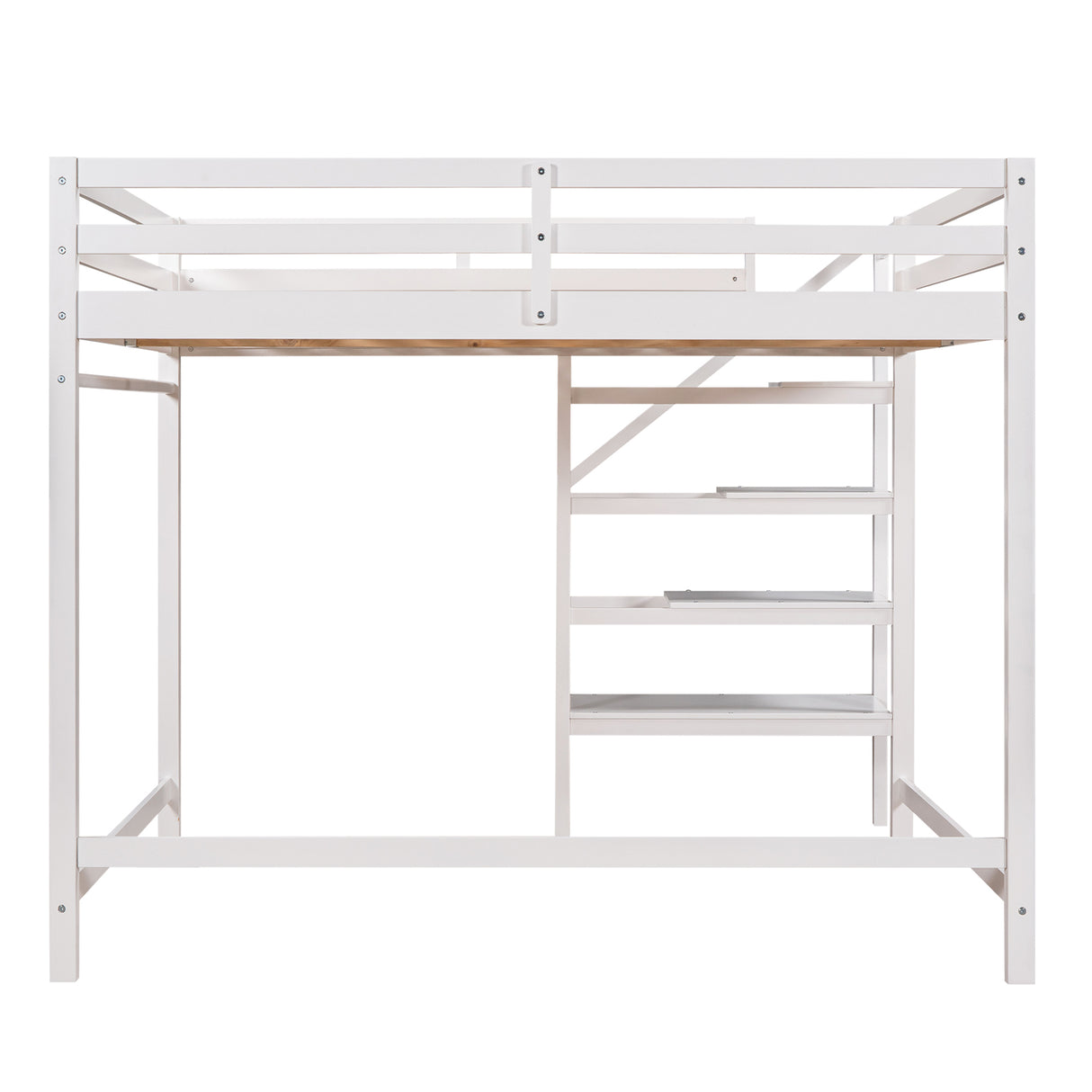 Full Size Loft Bed with Built-in Storage Staircase and Hanger for Clothes,White - Home Elegance USA