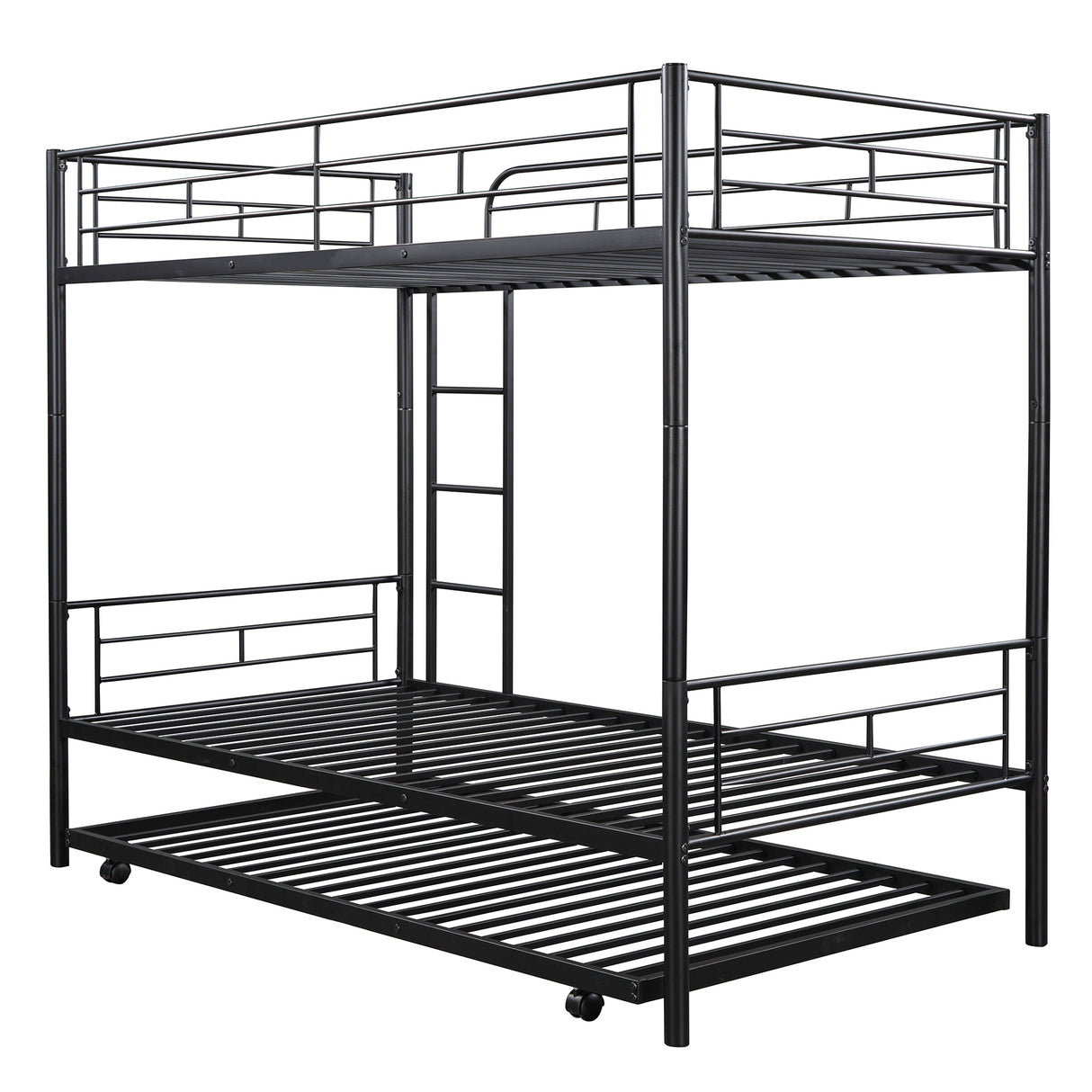 Twin-Over-Twin Metal Bunk Bed With Trundle,Can be Divided into two beds,No Box Spring needed ,Black ( old sku: MF194806AAB ) - Home Elegance USA