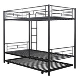 Twin-Over-Twin Metal Bunk Bed With Trundle,Can be Divided into two beds,No Box Spring needed ,Black ( old sku: MF194806AAB ) - Home Elegance USA