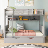 Full-Over-Full Bunk Bed with Twin size Trundle , Separable Bunk Bed with Bookshelf for Bedroom-Gray - Home Elegance USA