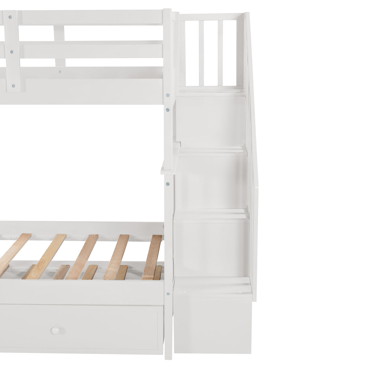 Stairway Twin-Over-Twin Bunk Bed with Twin size Trundle for Bedroom, Dorm, Adults, White( old sku: LP000209AAK ) - Home Elegance USA