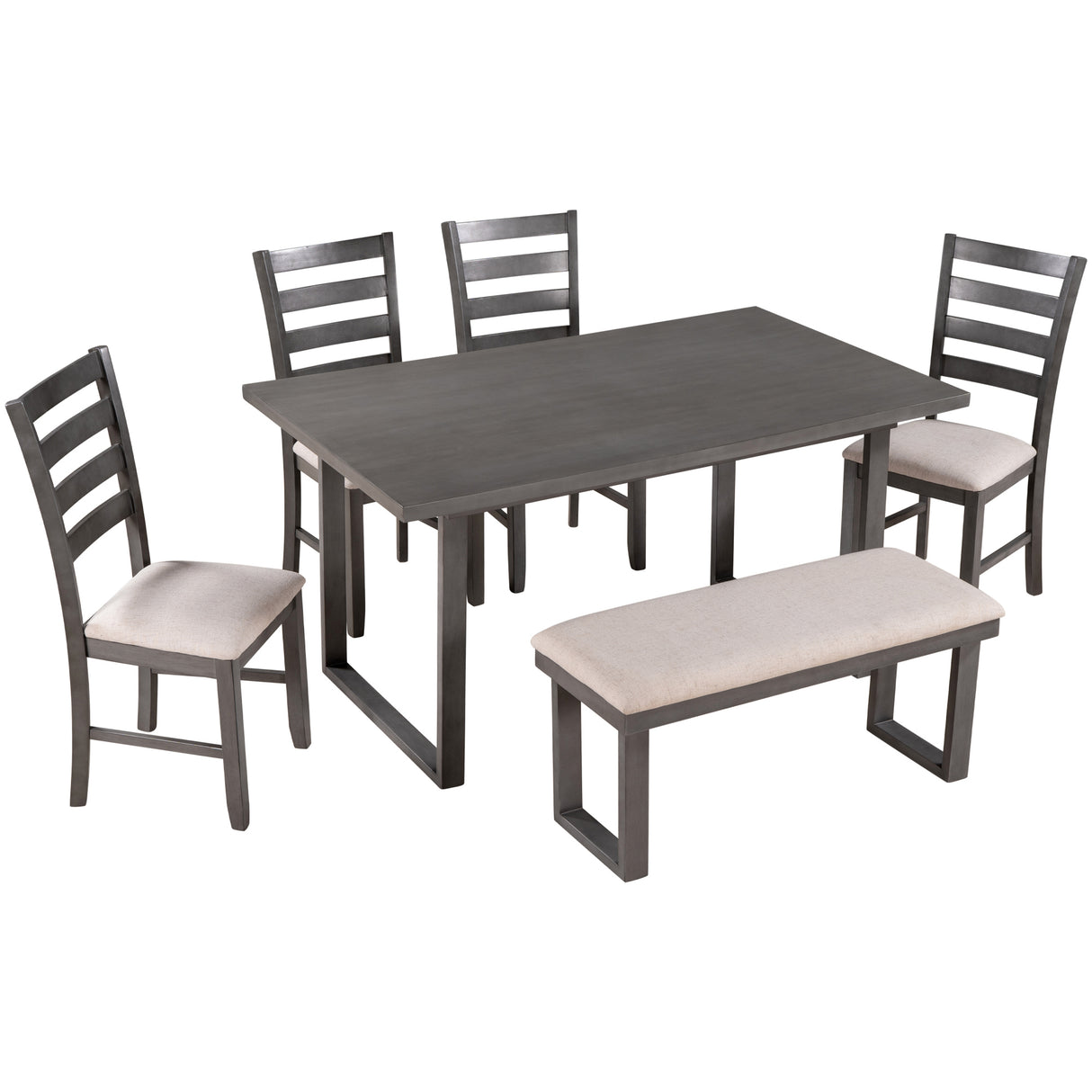 TREXM 6-Pieces Family Furniture, Solid Wood Dining Room Set with Rectangular Table & 4 Chairs with Bench(Gray) - Home Elegance USA