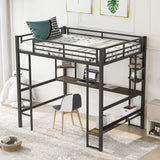 Full Size Loft Metal&MDF Bed with Long Desk and Shelves,Black(OLD SKU:SM000608AAB-1) - Home Elegance USA