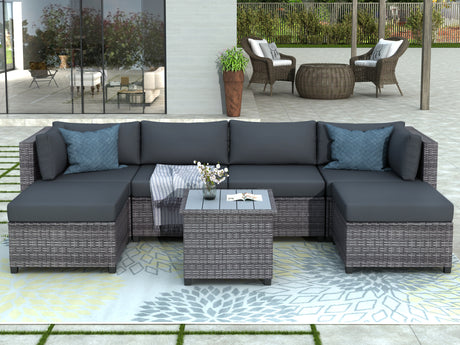 U_Style 7 Piece Rattan Sectional Seating Group with Cushions, Outdoor Ratten Sofa NEW!（As same as WY000272AAE）