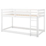 Twin over Twin Floor Bunk Bed with Ladder , White(Old SKU:WF281727AAK/WF286602AAK) - Home Elegance USA