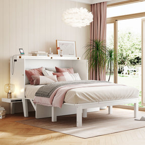 Queen Size Murphy Bed with USB Port and removable Shelves on Each Side,White - Home Elegance USA