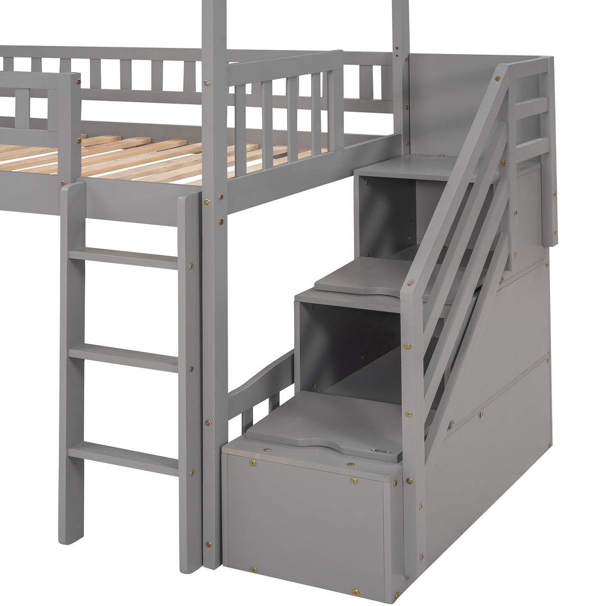 Twin Loft Bed with Two Drawers and Slide, House Bed with Slide,Gray (OLD SKU:LP000030AAE) - Home Elegance USA