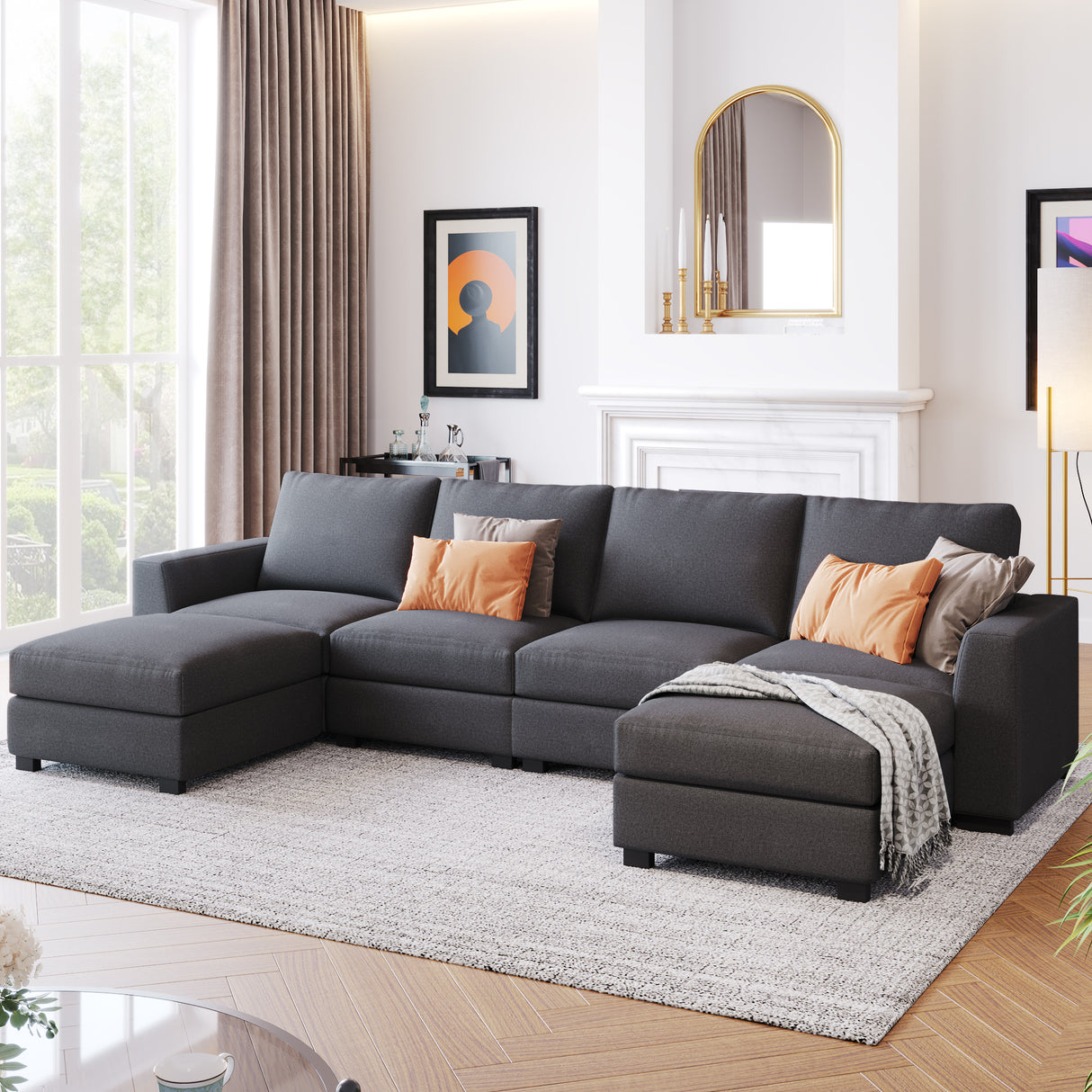 3 Pieces U shaped Sofa with Removable Ottomans | Home Elegance USA