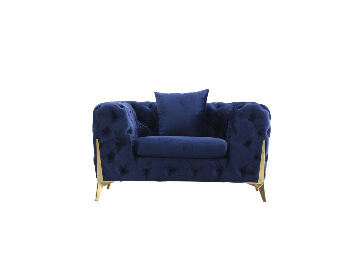 Blue Elegant Velvet Living Room Armchair, Upholstered Armchair - Home Elegance USA