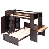 Twin size Loft Bed with a Stand-alone bed, Shelves,Desk,and Wardrobe-Espresso - Home Elegance USA