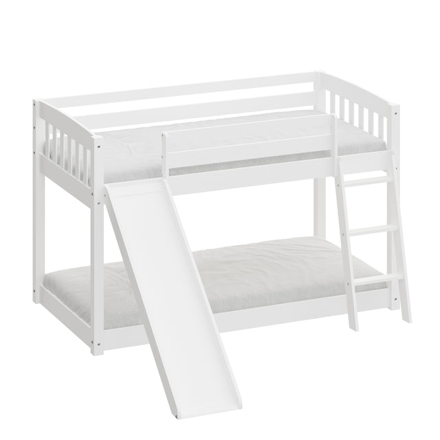 Yes4wood Kids Bunk Bed Twin Over Twin with Slide & Ladder, Heavy Duty Solid Wood Twin Bunk Beds Frame with Safety Guardrails for Toddlers, White - Home Elegance USA