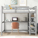 Full Size Loft Bed with Storage Shelves and Under-bed Desk, Gray(OLD SKU:SM000246AAE-1) - Home Elegance USA