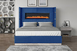 Lizelle Upholstery Wooden King Bed with Ambient lighting in Blue Velvet Finish - Home Elegance USA