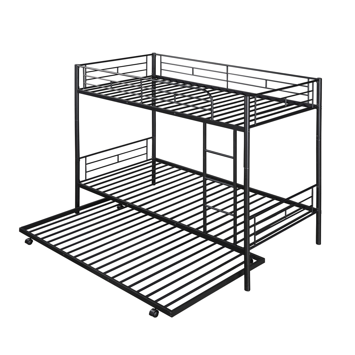 Twin-Over-Twin Metal Bunk Bed With Trundle,Can be Divided into two beds,No Box Spring needed ,Black ( old sku: MF194806AAB ) - Home Elegance USA