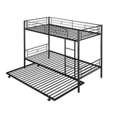 Twin-Over-Twin Metal Bunk Bed With Trundle,Can be Divided into two beds,No Box Spring needed ,Black ( old sku: MF194806AAB ) - Home Elegance USA