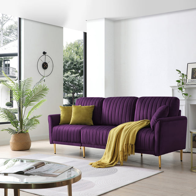 Living Room Sofa Velvet Upholstered Couch Furniture for Home or Office 3-Seat,Purple Home Elegance USA