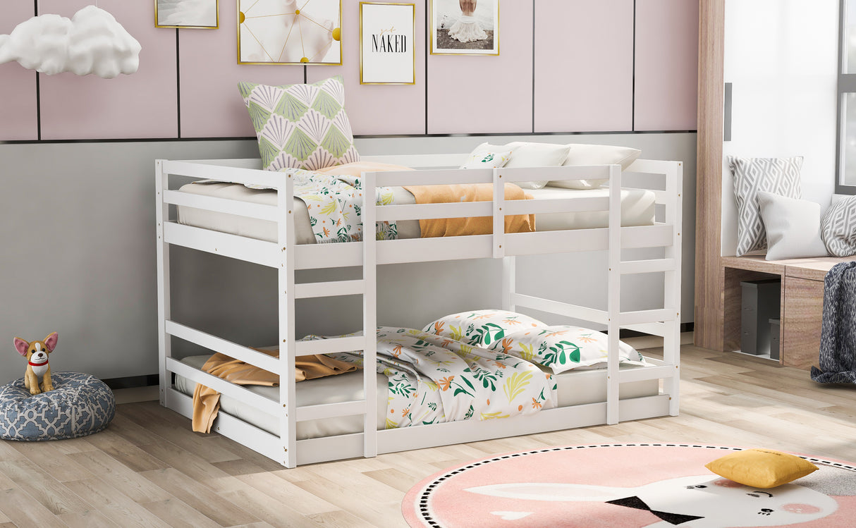 Full Over Full Bunk Bed with Ladder, White（OLD SKU:WF282788AAK） - Home Elegance USA