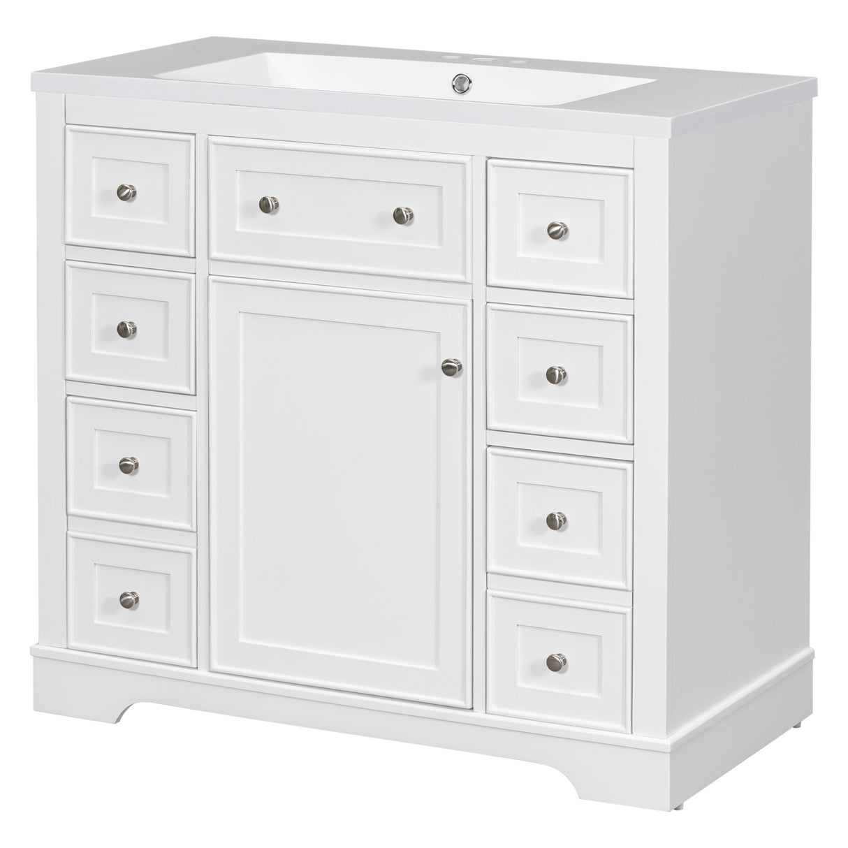 36" Bathroom Vanity with Sink Combo, One Cabinet and Six Drawers, Solid Wood and MDF Board, White - SY999404AAK - image - 16