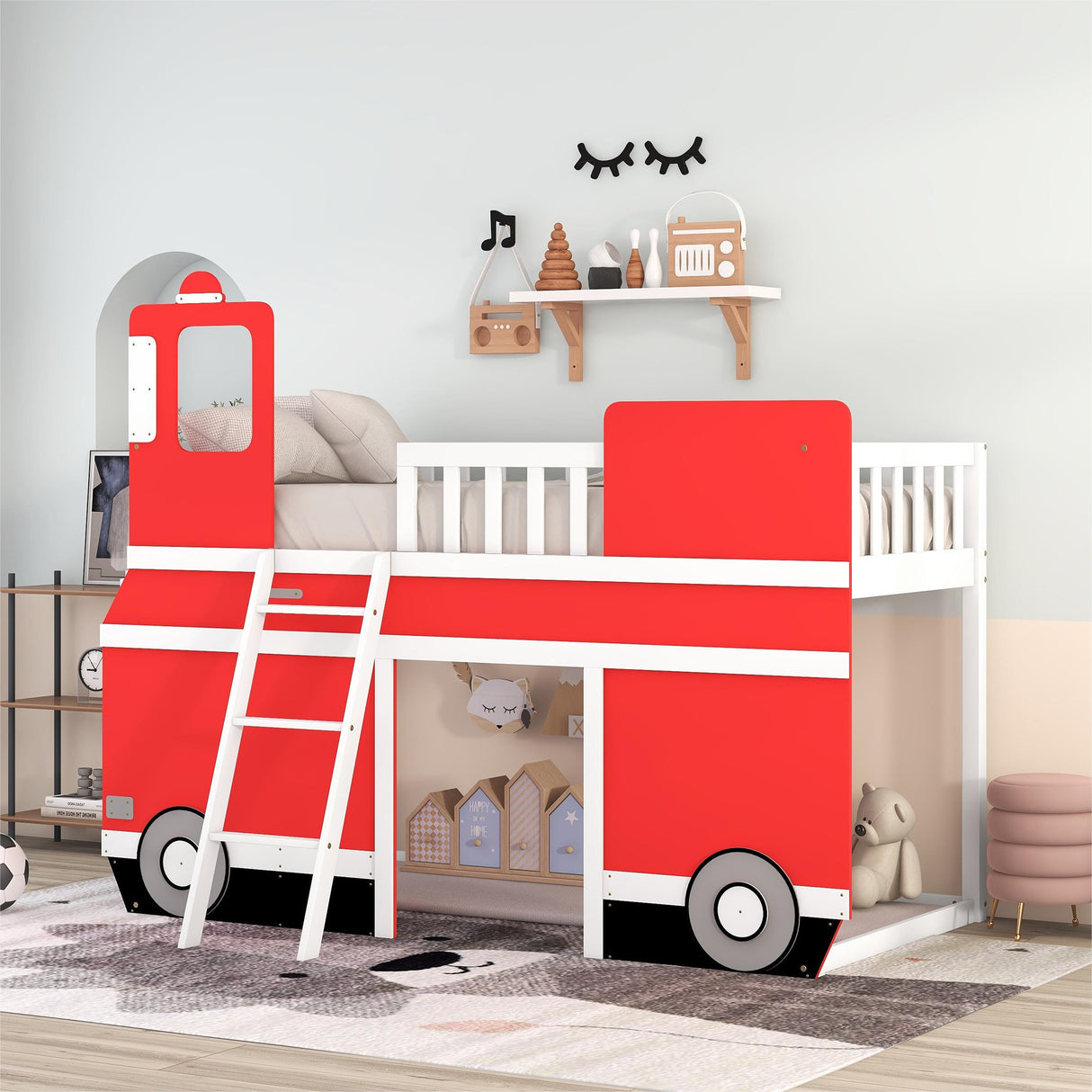 Twin Size Bus Shaped Loft Bed with Underbed Storage Space,Red - Home Elegance USA