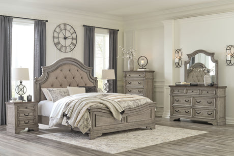 Lodenbay - Antique Gray - 7 Pc. - Dresser, Mirror, King Panel Bed, 2 Nightstands - Home Elegance USA