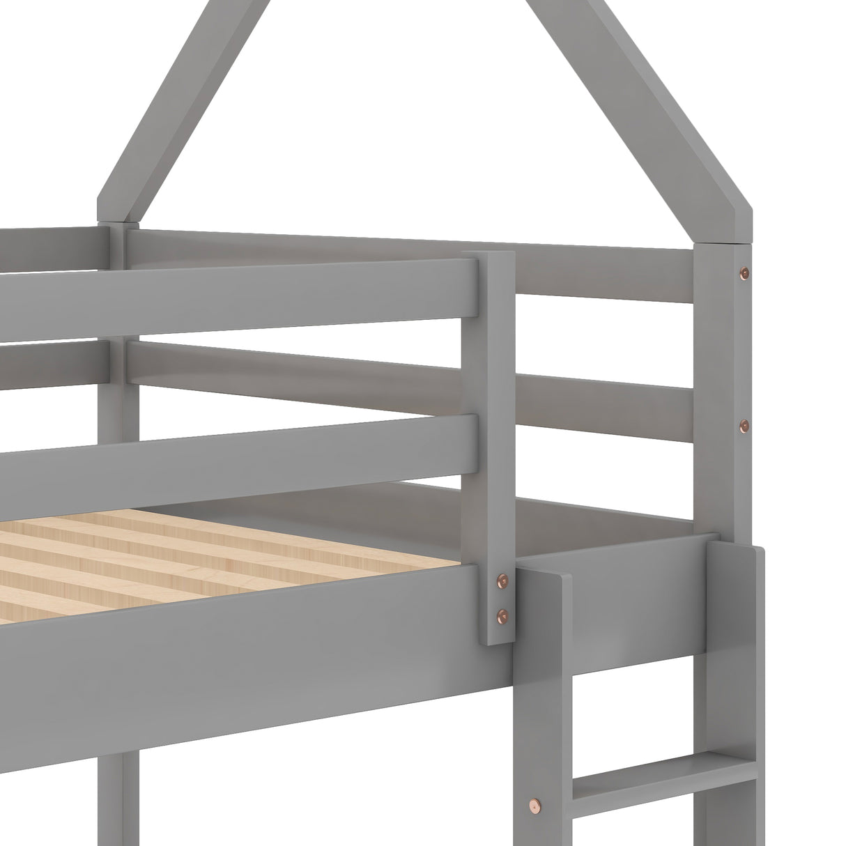 Twin over Twin Low Bunk Bed, House Bed with Ladder , Gray(OLD SKU:WF197808AAE) - Home Elegance USA