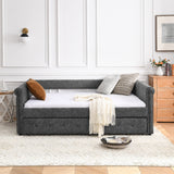 Daybed with Trundle Upholstered Tufted Sofa Bed, with Button and Copper Nail on Arms，Full Daybed & Twin Trundle, Grey（85.5“x57”x30.5“） Home Elegance USA