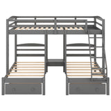 Full over Twin & Twin Bunk Bed,Triple Bunk Bed with Drawers, Gray - Home Elegance USA