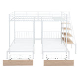 Full over Twin-Twin Triple bunk bed with drawers and staircase, White