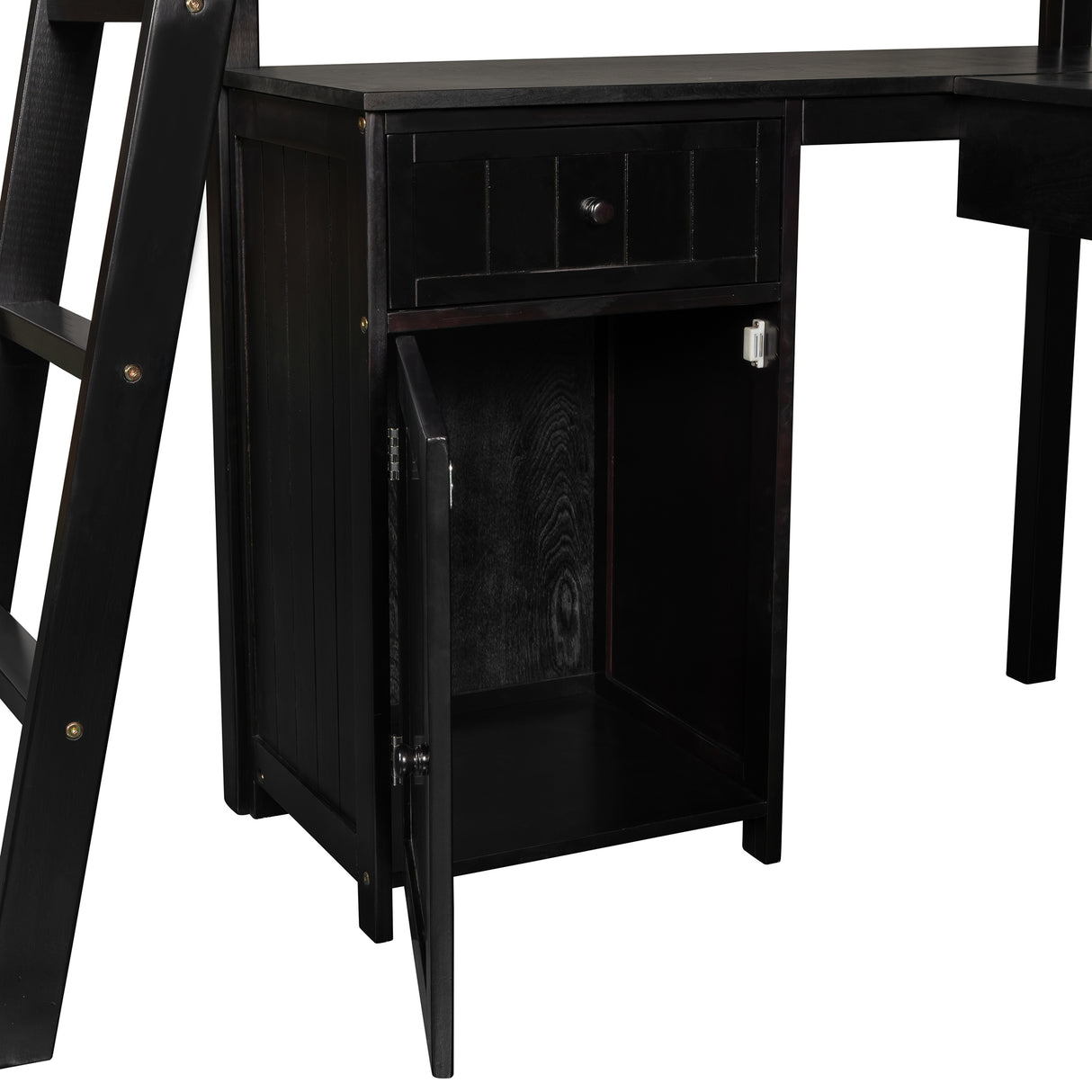 Twin size Loft Bed with Drawers, Cabinet, Shelves and Desk, Wooden Loft Bed with Desk - Espresso(OLD SKU :LP000505AAP) - Home Elegance USA