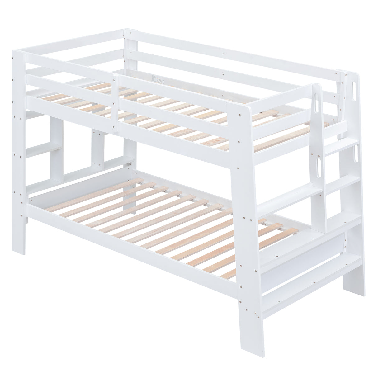 Twin over Twin Bunk Bed with Shelves and Built-in Ladder,  White (Expected Arrival Time:8.10) - Home Elegance USA