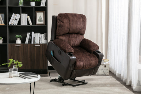 Power Lift Recliner Chair with Heated and Vibration Massage for Elderly, Heavy Duty and Safety Motion Reclining Mechanism Electric Recliner Sofa with USB Port, 2 Cup Holders, Dark Brown Home Elegance USA