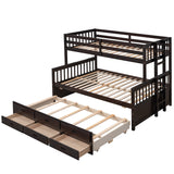 Twin-Over-Full Bunk Bed with Twin size Trundle , Separable Bunk Bed with Drawers for Bedroom - Espresso - Home Elegance USA