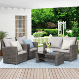 4-Pieces Outdoor Patio Furniture Set  PE Rattan Wicker with Brown