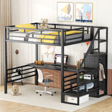 Full Size Metal Loft Bed with Desk, Storage Staircase and Small Wardrobe, Storage stairs can be installed left and right,Black - Home Elegance USA