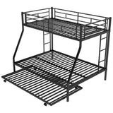 Twin over Full Bed with Sturdy Steel Frame, Bunk Bed with Twin Size Trundle, Two-Side Ladders, Black(OLD SKU:MF194424AAB) - Home Elegance USA