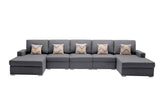 Nolan Gray Linen Fabric 5Pc Double Chaise Sectional Sofa with Pillows and Interchangeable Legs - Home Elegance USA