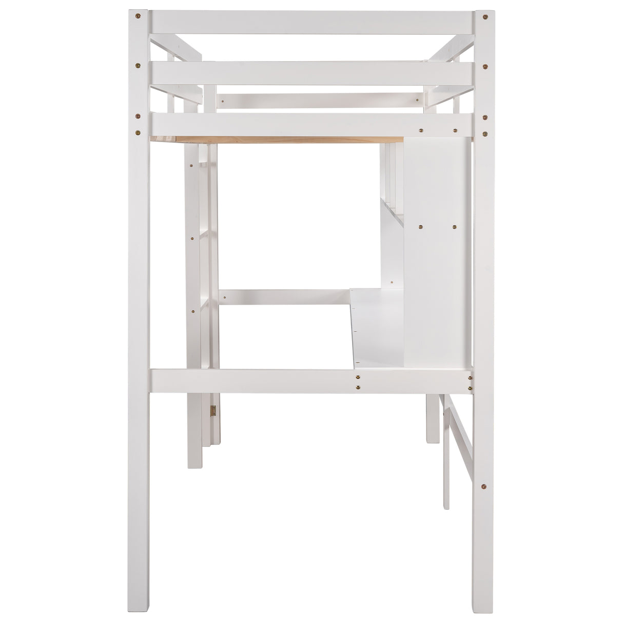 Twin Size Loft Bed with Convenient Desk, Shelves, and Ladder, White(Similar SKU:SM001302AAK) - Home Elegance USA