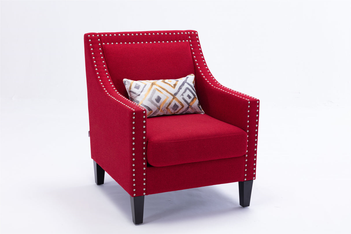 COOLMORE  accent armchair living room chair  with nailheads and solid wood legs  Red Linen - Home Elegance USA