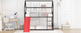 Twin Over Twin Metal Bunk Bed With Slide,Kids House Bed Black+Red - Home Elegance USA